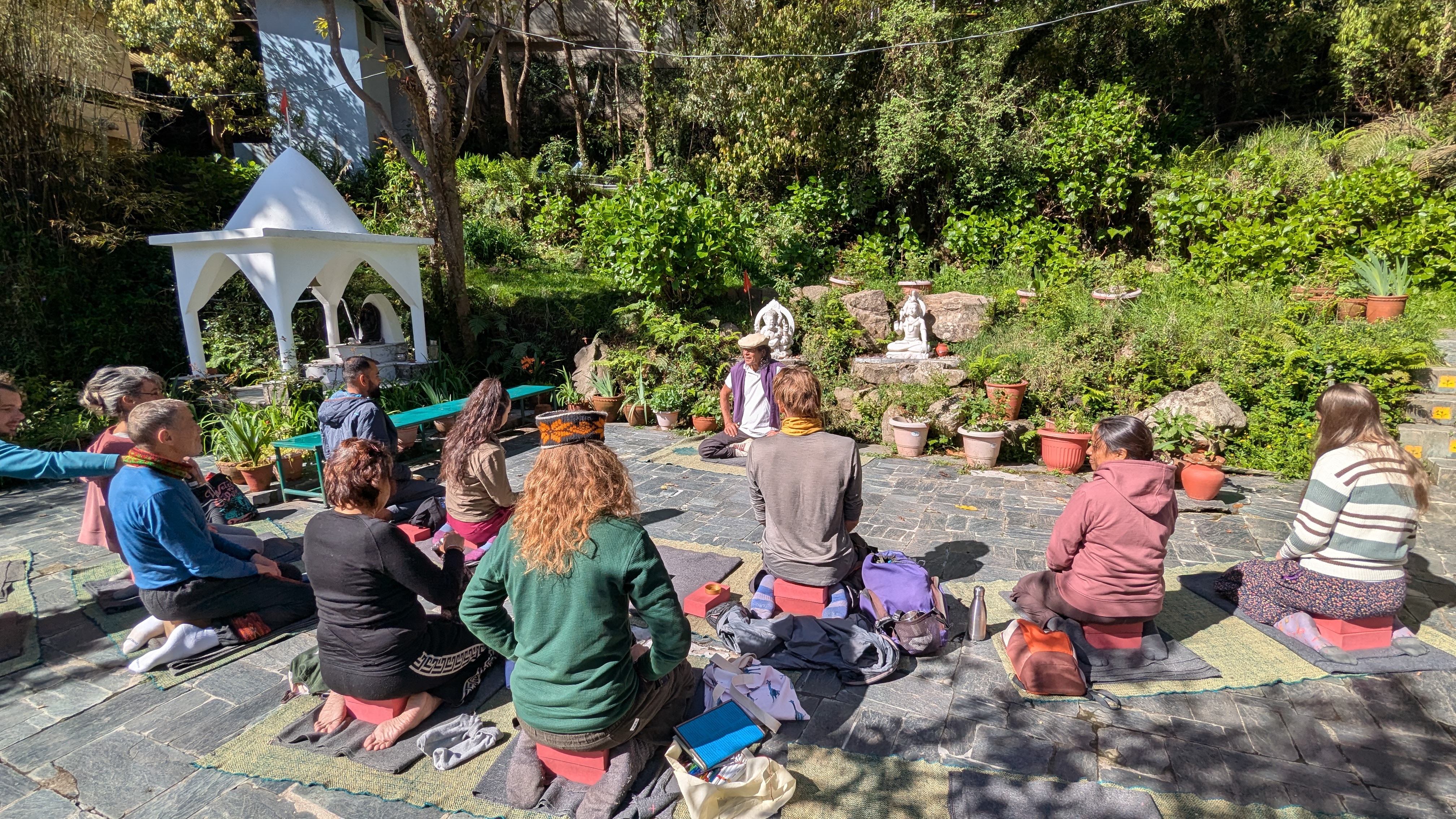 TTC outdoor meditation Shanti Ashram