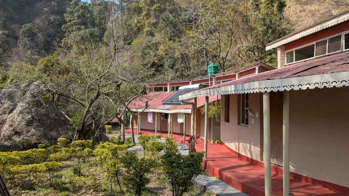 Eco-village mud guesthouses at the Shanti Ashram